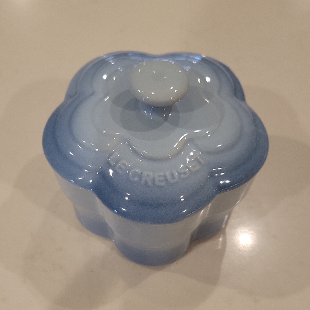 Le Creuset Retired Powder Blue Flower Ramekin